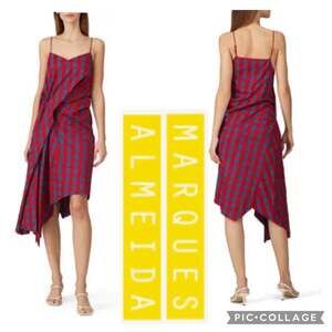 Marques Almeida 2010s Red Blue Asymmetrical Cotton Dress Size Small